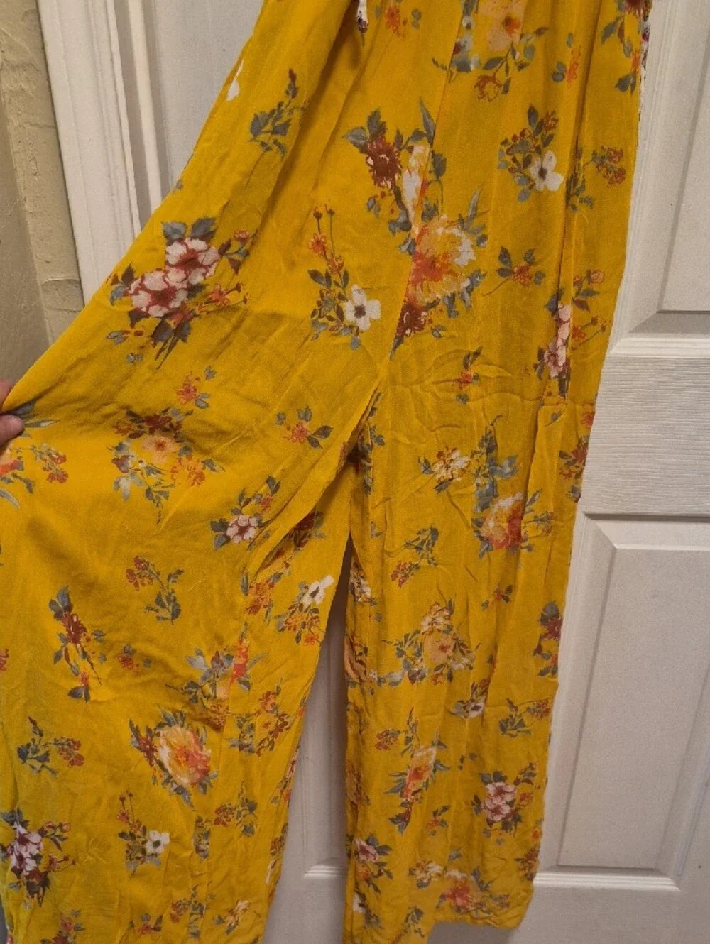 Free People Yellow Floral Halter Jumpsuit